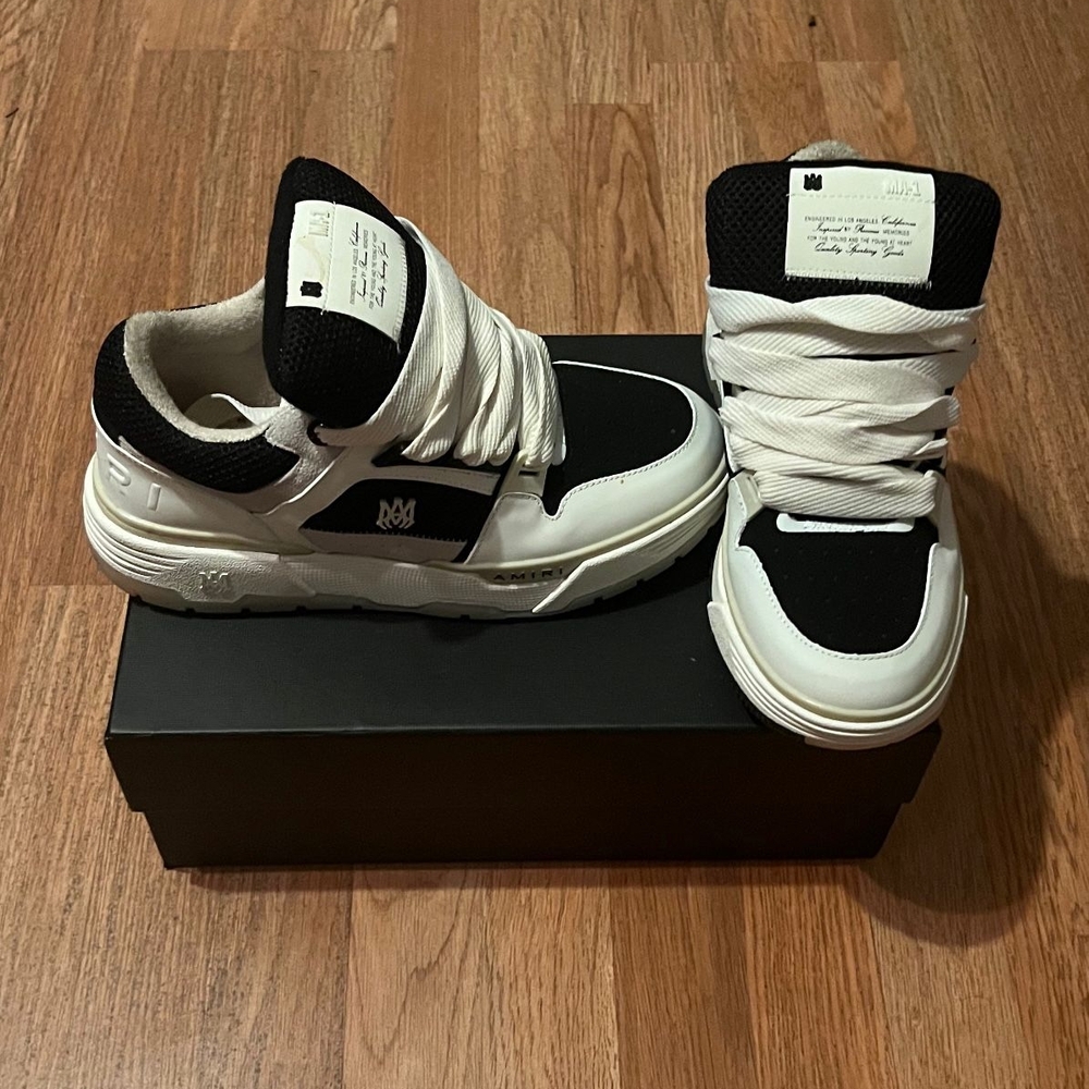 High-Top Black and White Sneakers with Thick Sole